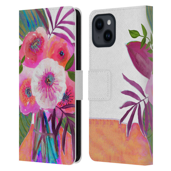 Suzanne Allard Floral Graphics Sunrise Bouquet Purples Leather Book Wallet Case Cover For Apple iPhone 15