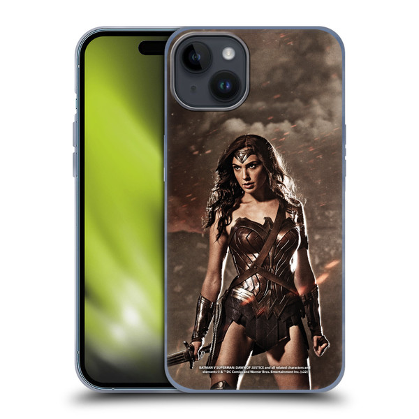 Batman V Superman: Dawn of Justice Graphics Wonder Woman Soft Gel Case for Apple iPhone 15 Plus