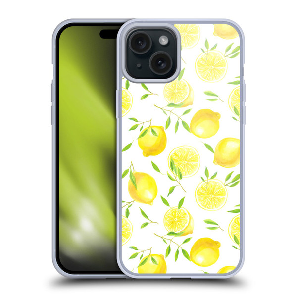 Katerina Kirilova Fruits & Foliage Patterns Lemons Soft Gel Case for Apple iPhone 15 Plus