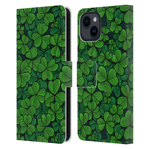 Katerina Kirilova Fruits & Foliage Patterns Clovers Leather Book Wallet Case Cover For Apple iPhone 15