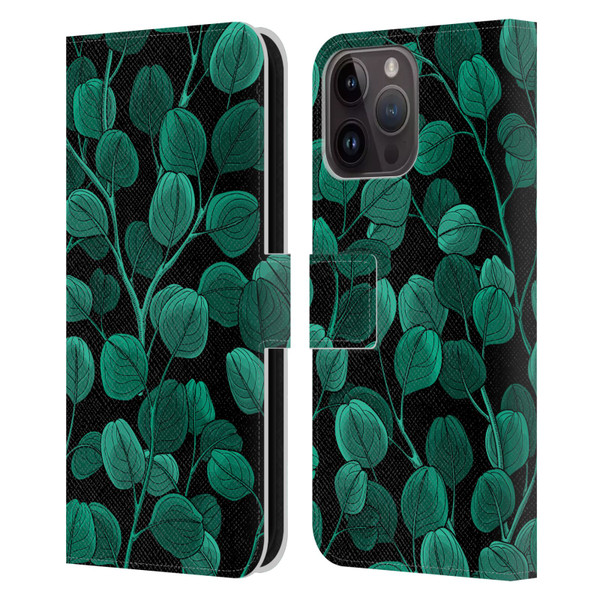 Katerina Kirilova Fruits & Foliage Patterns Eucalyptus Silver Dollar Leather Book Wallet Case Cover For Apple iPhone 15 Pro Max