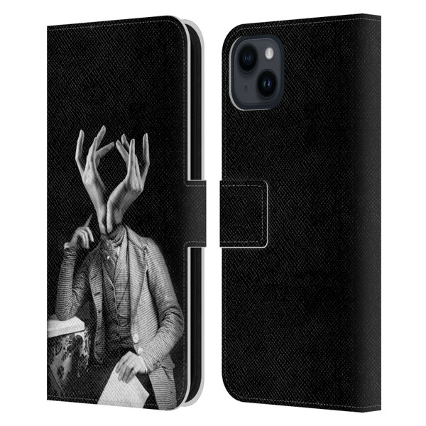 LouiJoverArt Black And White Sensitive Man Leather Book Wallet Case Cover For Apple iPhone 15 Plus