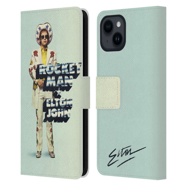 Elton John Artwork Rocket Man Single Leather Book Wallet Case Cover For Apple iPhone 15