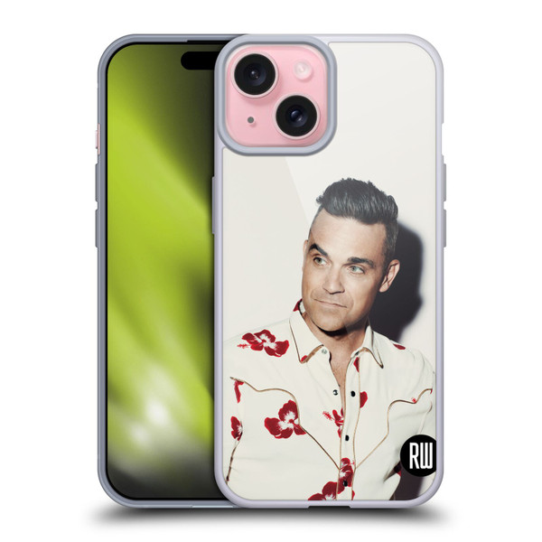 Robbie Williams Calendar Floral Shirt Soft Gel Case for Apple iPhone 15