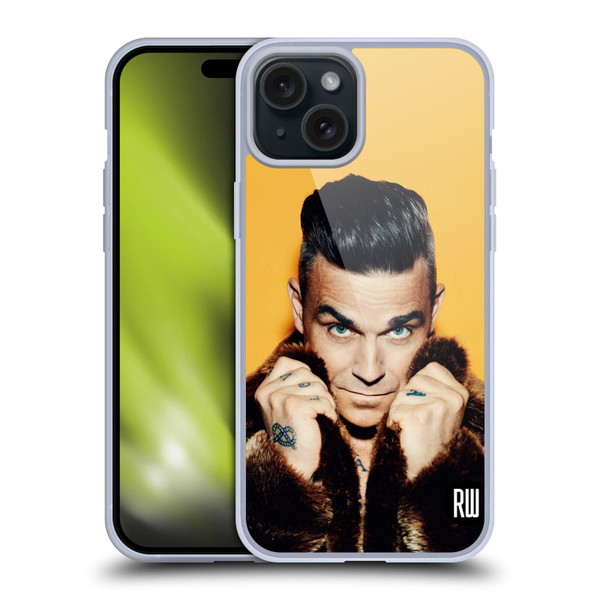 Robbie Williams Calendar Fur Coat Soft Gel Case for Apple iPhone 15 Plus