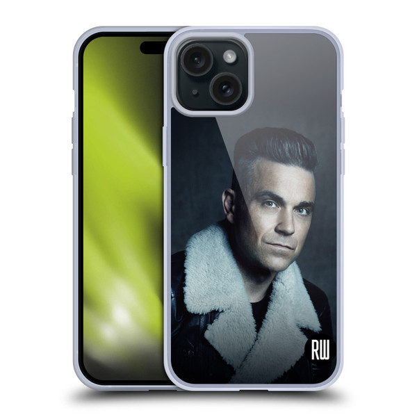 Robbie Williams Calendar Leather Jacket Soft Gel Case for Apple iPhone 15 Plus