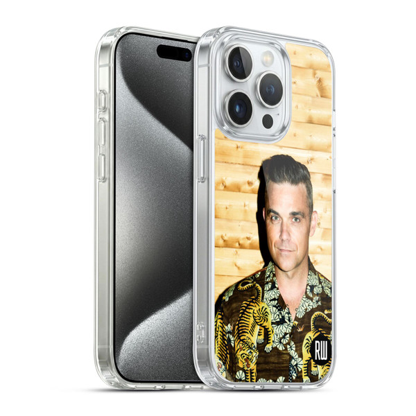 Robbie Williams Calendar Tiger Print Shirt Soft Gel Case for Apple iPhone 15 Pro & MagSafe
