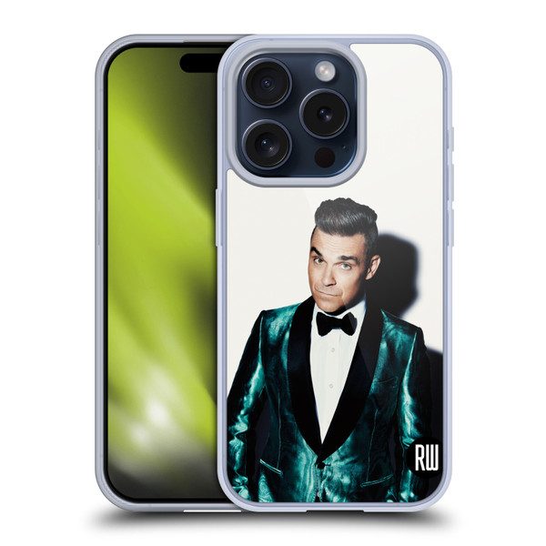 Robbie Williams Calendar White Background Soft Gel Case for Apple iPhone 15 Pro