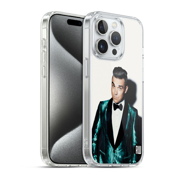 Robbie Williams Calendar White Background Soft Gel Case for Apple iPhone 15 Pro & MagSafe