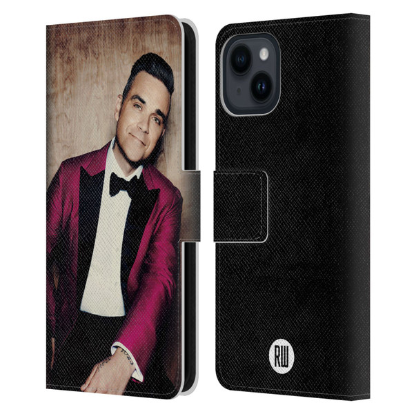 Robbie Williams Calendar Magenta Tux Leather Book Wallet Case Cover For Apple iPhone 15