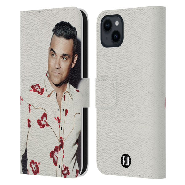 Robbie Williams Calendar Floral Shirt Leather Book Wallet Case Cover For Apple iPhone 15 Plus