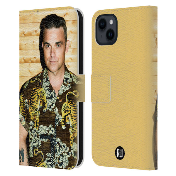 Robbie Williams Calendar Tiger Print Shirt Leather Book Wallet Case Cover For Apple iPhone 15 Plus