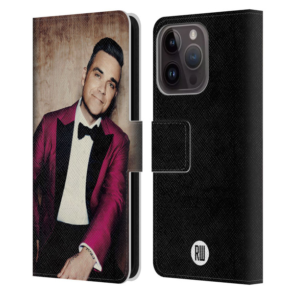 Robbie Williams Calendar Magenta Tux Leather Book Wallet Case Cover For Apple iPhone 15 Pro