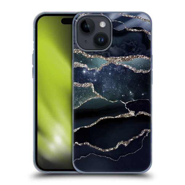 UtArt Dark Night Marble Silver Midnight Sky Soft Gel Case for Apple iPhone 15