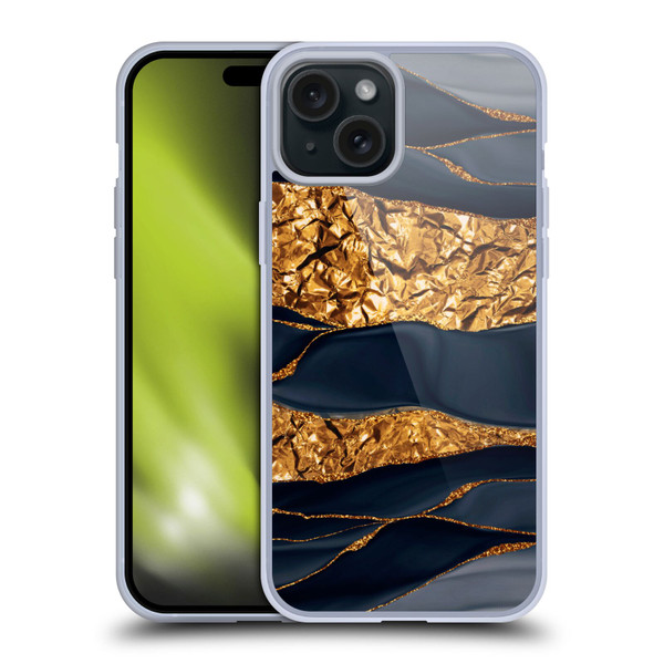 UtArt Dark Night Marble Gold Foil And Ink Soft Gel Case for Apple iPhone 15 Plus