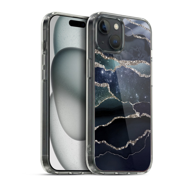 UtArt Dark Night Marble Silver Midnight Sky Soft Gel Case for Apple iPhone 15 Plus & MagSafe