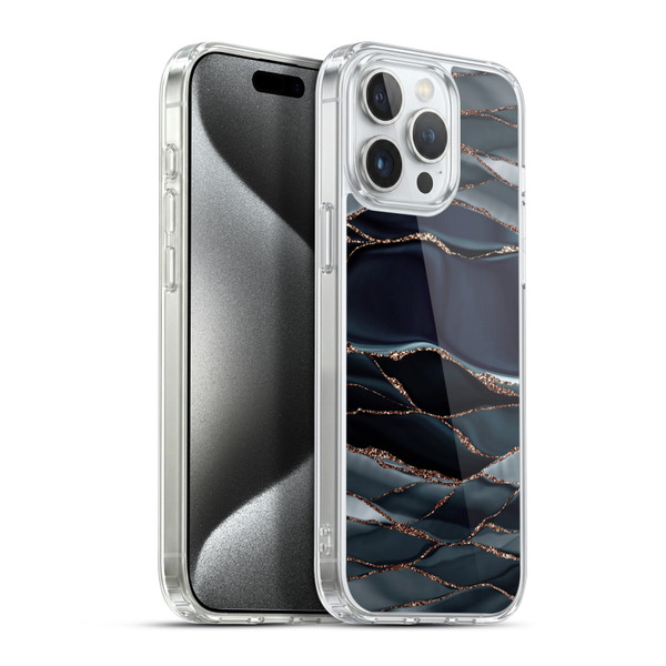 UtArt Dark Night Marble Waves Soft Gel Case for Apple iPhone 15 Pro Max & MagSafe