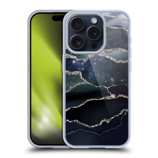 UtArt Dark Night Marble Silver Midnight Sky Soft Gel Case for Apple iPhone 15 Pro