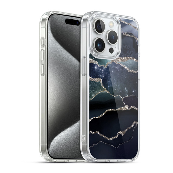 UtArt Dark Night Marble Silver Midnight Sky Soft Gel Case for Apple iPhone 15 Pro & MagSafe