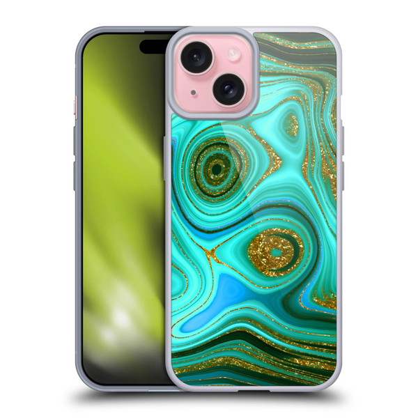 UtArt Malachite Emerald Liquid Gem Soft Gel Case for Apple iPhone 15