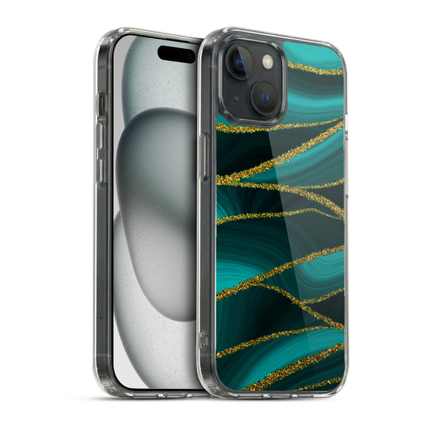 UtArt Malachite Emerald Turquoise Shimmers Soft Gel Case for Apple iPhone 15 & MagSafe