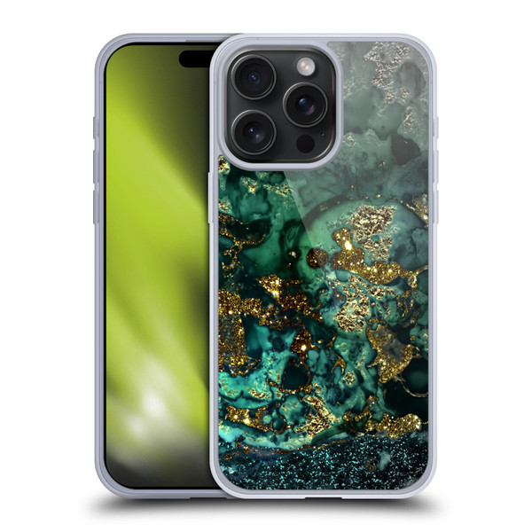 UtArt Malachite Emerald Gold And Seafoam Green Soft Gel Case for Apple iPhone 15 Pro Max