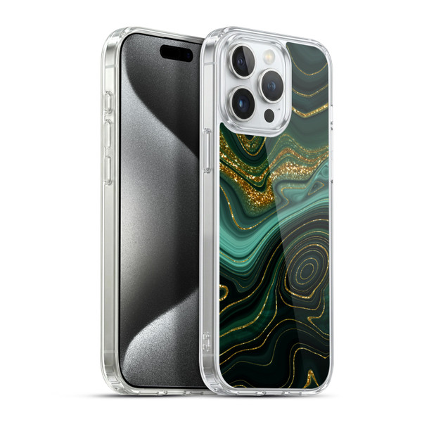 UtArt Malachite Emerald Gilded Teal Soft Gel Case for Apple iPhone 15 Pro Max & MagSafe