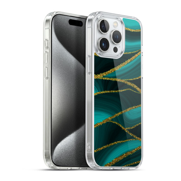 UtArt Malachite Emerald Turquoise Shimmers Soft Gel Case for Apple iPhone 15 Pro Max & MagSafe