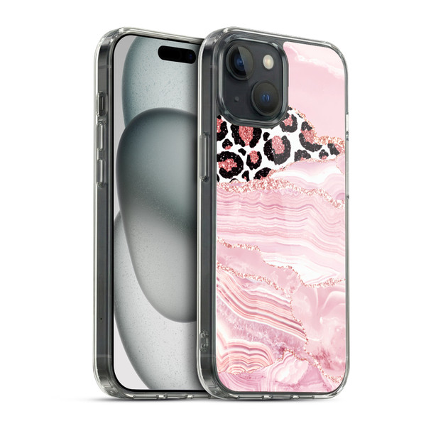 UtArt Wild Cat Marble Pink Glitter Soft Gel Case for Apple iPhone 15 & MagSafe