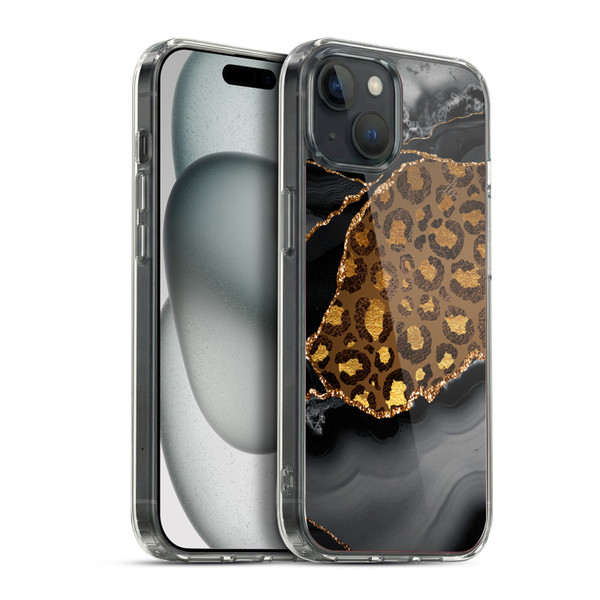 UtArt Wild Cat Marble Dark Gilded Leopard Soft Gel Case for Apple iPhone 15 Plus & MagSafe