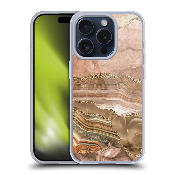 UtArt Wild Cat Marble Beige Gold Soft Gel Case for Apple iPhone 15 Pro