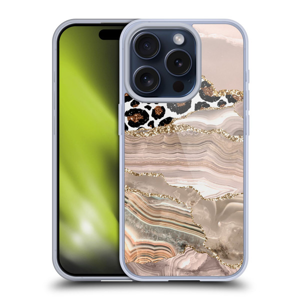 UtArt Wild Cat Marble Cheetah Waves Soft Gel Case for Apple iPhone 15 Pro