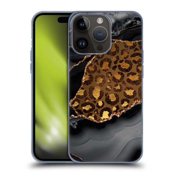UtArt Wild Cat Marble Dark Gilded Leopard Soft Gel Case for Apple iPhone 15 Pro