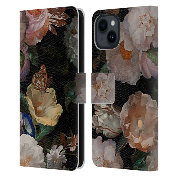 UtArt Antique Flowers Botanical Beauty Leather Book Wallet Case Cover For Apple iPhone 15