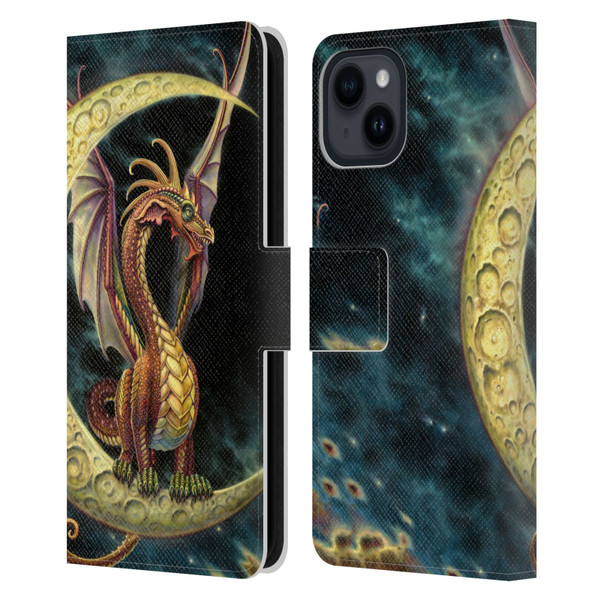 Myles Pinkney Mythical Moon Dragon Leather Book Wallet Case Cover For Apple iPhone 15