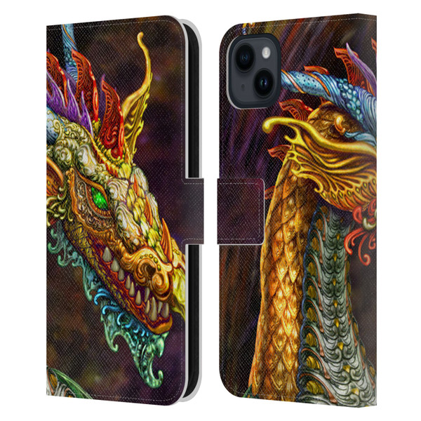 Myles Pinkney Mythical Silver Dragon Leather Book Wallet Case Cover For Apple iPhone 15 Plus