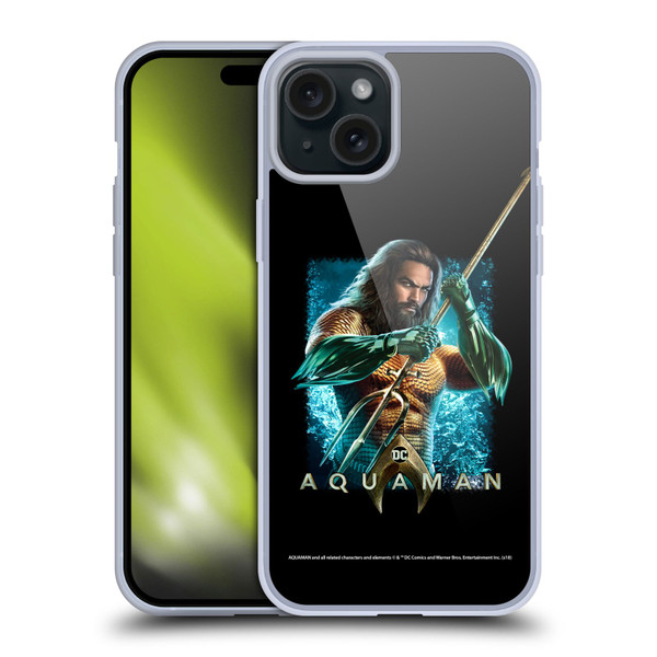 Aquaman Movie Graphics Trident of Atlan 1 Soft Gel Case for Apple iPhone 15 Plus