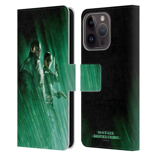 The Matrix Revolutions Key Art Morpheus Trinity Leather Book Wallet Case Cover For Apple iPhone 15 Pro