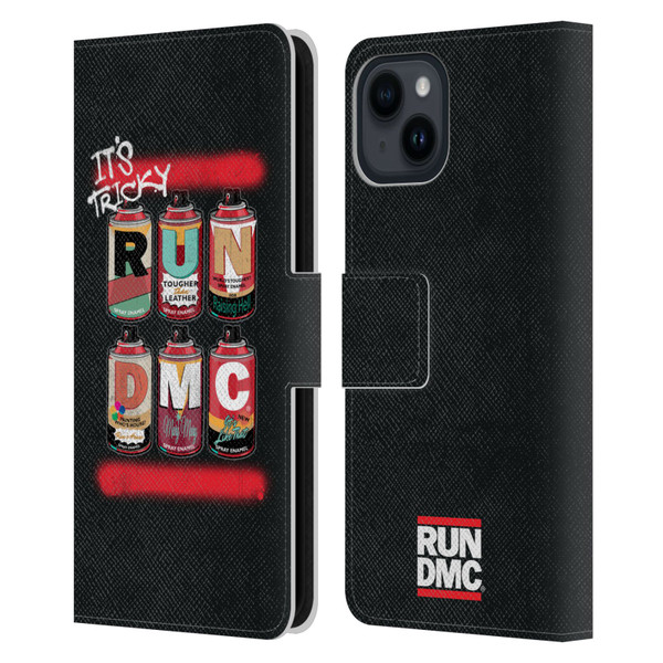 Run-D.M.C. Key Art Spray Cans Leather Book Wallet Case Cover For Apple iPhone 15