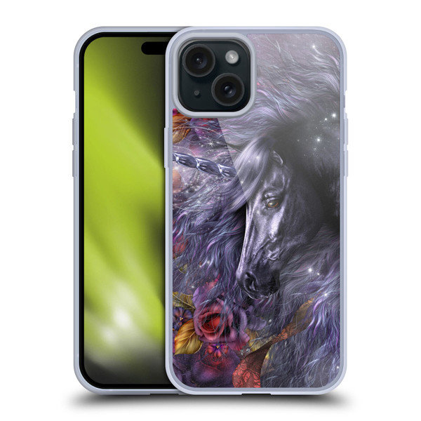 Laurie Prindle Fantasy Horse Blue Rose Unicorn Soft Gel Case for Apple iPhone 15 Plus