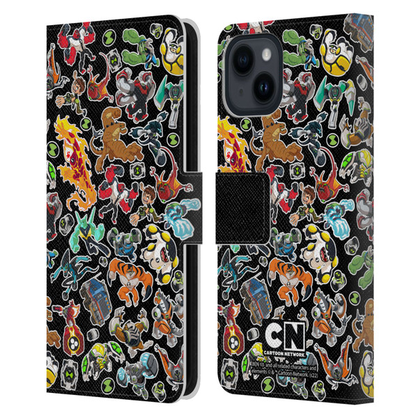 Ben 10: Animated Series Graphics Alien Pattern Leather Book Wallet Case Cover For Apple iPhone 15
