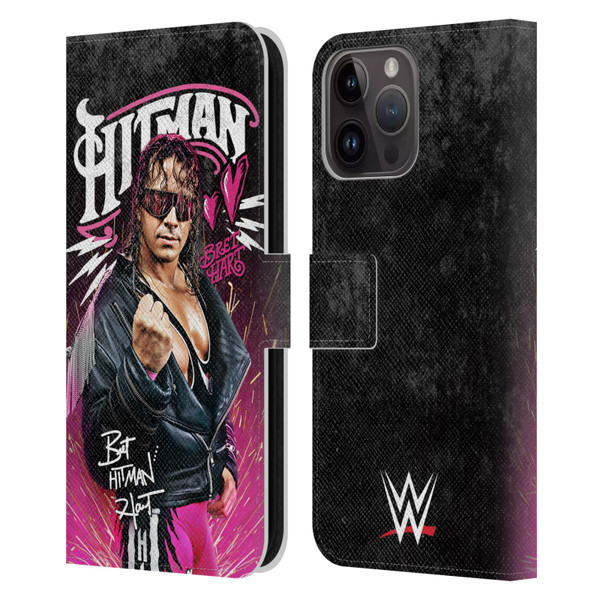 WWE Bret Hart Hitman Graphics Leather Book Wallet Case Cover For Apple iPhone 15 Pro Max