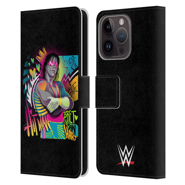 WWE Bret Hart Neon Art Leather Book Wallet Case Cover For Apple iPhone 15 Pro