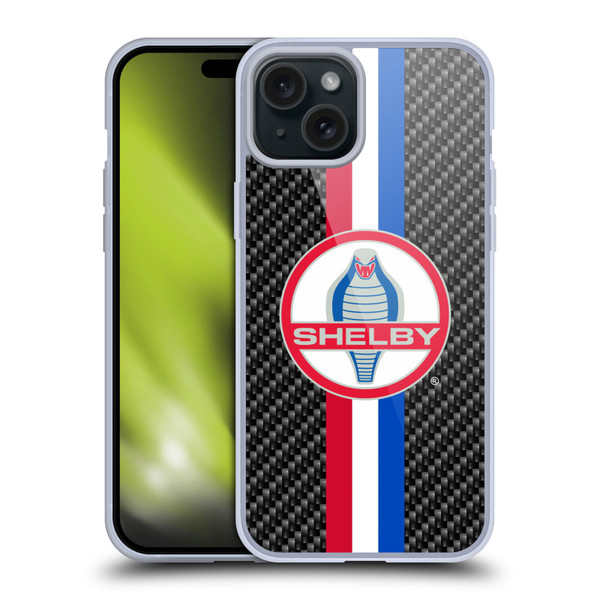 Shelby Logos Carbon Fiber Soft Gel Case for Apple iPhone 15 Plus
