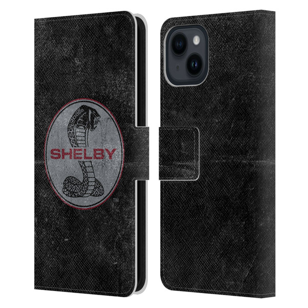 Shelby Logos Distressed Black Leather Book Wallet Case Cover For Apple iPhone 15