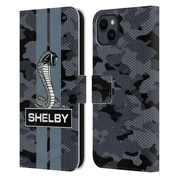 Shelby Logos Camouflage Leather Book Wallet Case Cover For Apple iPhone 15 Plus