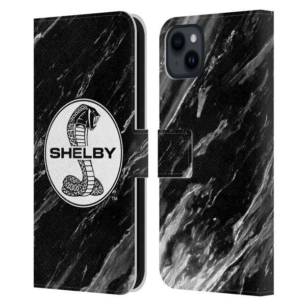 Shelby Logos Marble Leather Book Wallet Case Cover For Apple iPhone 15 Plus