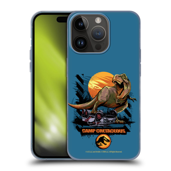 Jurassic World: Camp Cretaceous Dinosaur Graphics Blue Soft Gel Case for Apple iPhone 15 Pro