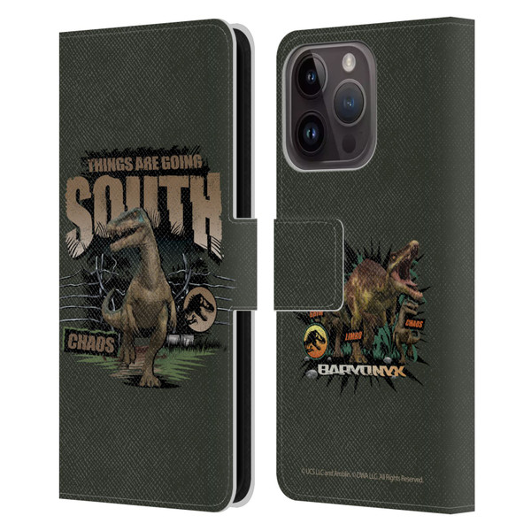 Jurassic World: Camp Cretaceous Dinosaur Graphics Things Are Going South Leather Book Wallet Case Cover For Apple iPhone 15 Pro