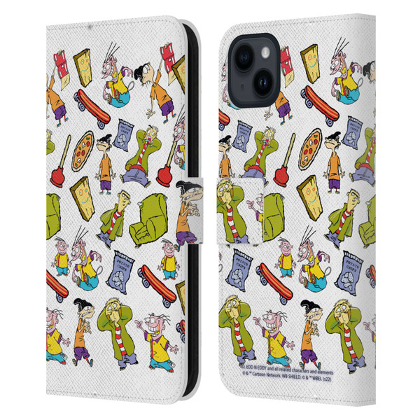Ed, Edd, n Eddy Graphics Icons Leather Book Wallet Case Cover For Apple iPhone 15 Plus